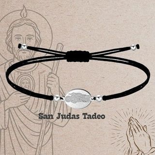 Pulsera San Judas Tadeo Hilo Negro Plata