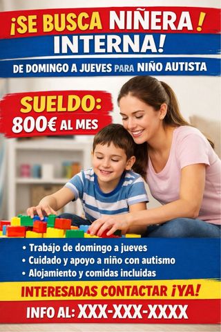 Niñera interna para niño de 6 años autista urgente