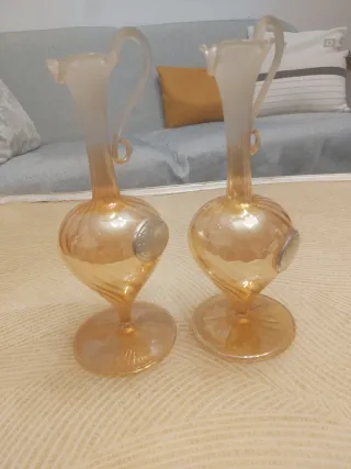 Coppia di antichi vasi in vetro veneziano 21,5 cm