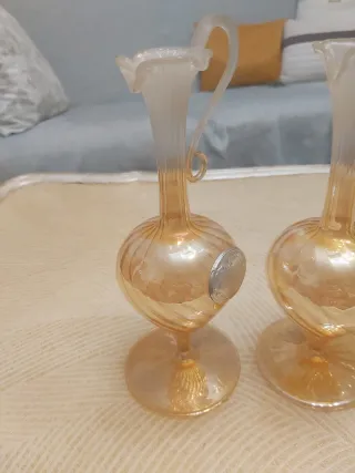 Coppia di antichi vasi in vetro veneziano 21,5 cm