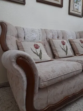 Sofá vintage tela y madera