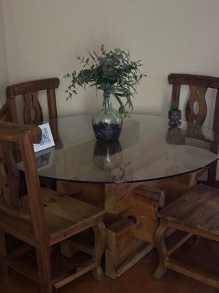 Mesa redonda cristal y madera