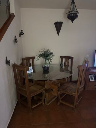 Mesa redonda cristal y madera