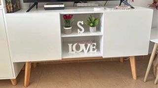 Mueble aparador auxiliar blanco y madera