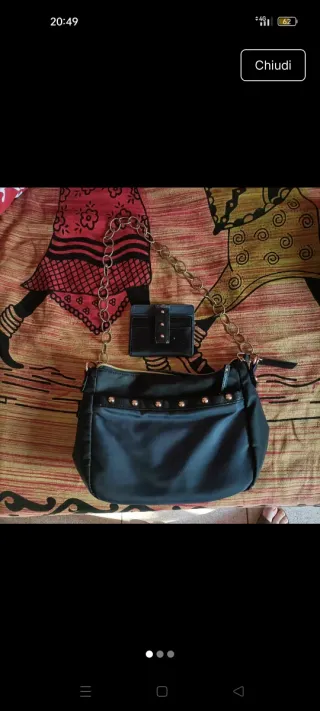 Borsetta Carpisa nera con catena e portafoglio