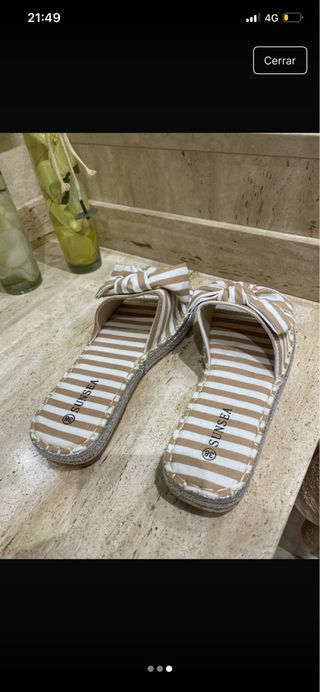 Sandalias planas lazo rayas beige 37 38 40 y 41