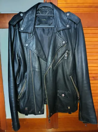 Cazadora Cuero Zara Talla M Hombre