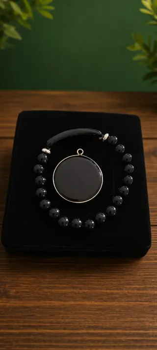 Conjunto collar y pulsera de obsidiana negra