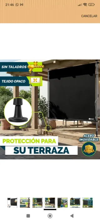 Toldo vertical TILLVEX sin tornillos 100*310