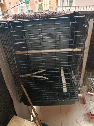 Jaula para pájaros negra y marrón