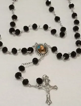 Padre Pio, Rosario de Cristal con Caja.