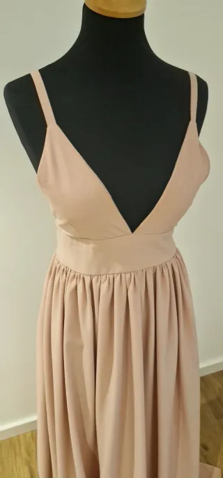Vestido comprido rosa seco com laço
