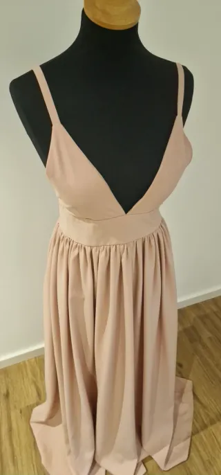 Vestido comprido rosa seco com laço