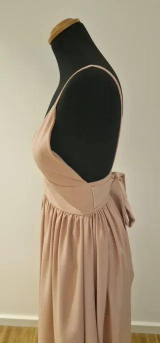 Vestido comprido rosa seco com laço