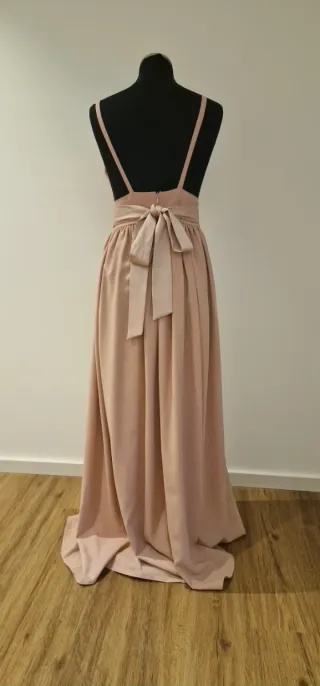Vestido comprido rosa seco com laço