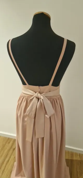 Vestido comprido rosa seco com laço