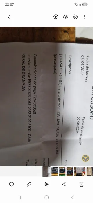 Batería YUASA YTX14-BS 12Ah AGM nueva con factura