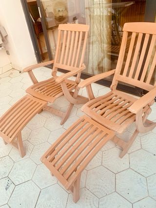 Tumbonas plegables  pvc marron con cojines nuevos