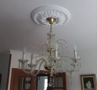 Lámpara Techo Cristal Dorada 6 Brazos