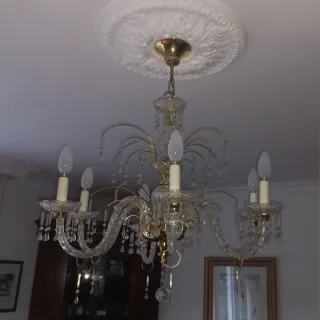 Lámpara Techo Cristal Dorada 6 Brazos