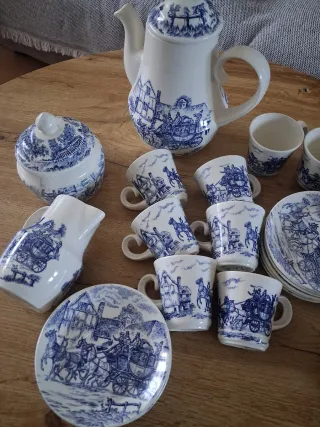 Juego de café San Claudio porcelana azul