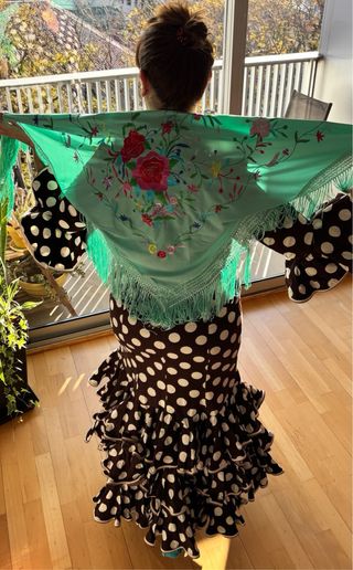 Vestido Flamenca T.44 Marrón Lunares Volantes