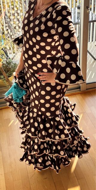 Vestido Flamenca T.44 Marrón Lunares Volantes