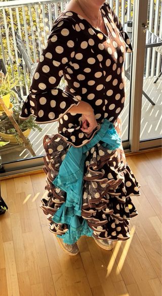 Vestido Flamenca T.44 Marrón Lunares Volantes