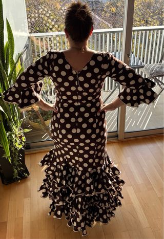 Vestido Flamenca T.44 Marrón Lunares Volantes