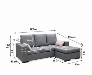 Sofá 3 plazas con chaiselongue gris