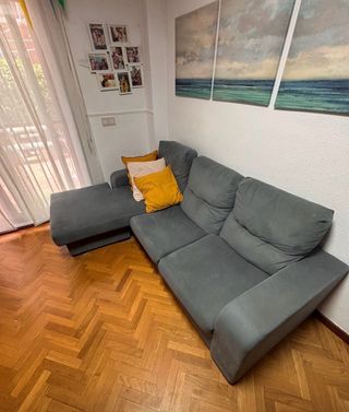 Sofá 3 plazas con chaiselongue gris