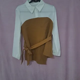 Conjunto Blusa Blanca y Pantalón Marrón