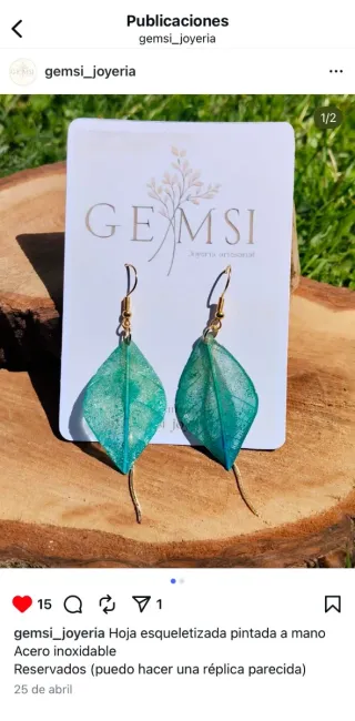 Pendientes hoja pintados a mano