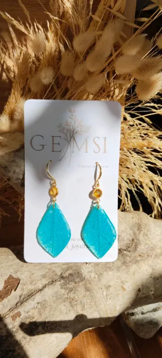 Pendientes hoja pintados a mano