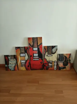 Cuadro 5 piezas guitarras abstractas
