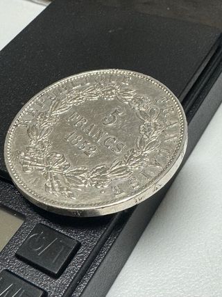 Lot of 2 Rare French Silver 5 Francs Coins - 1852-