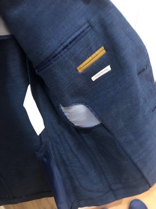 Blazer Zara Lino Algodón Azul marino T-46