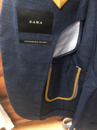 Blazer Zara Lino Algodón Azul marino T-46