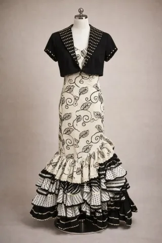 Vestido Flamenca Blanco y Negro Talla 38