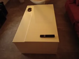 Mesa centro elevable blanca cristal y madera