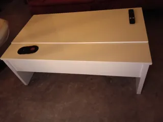 Mesa centro elevable blanca cristal y madera