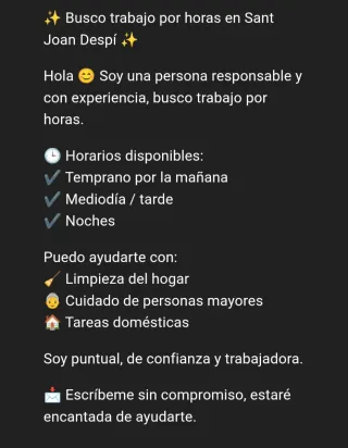 Busco trabajo por horas