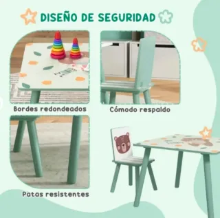 Mesa y sillas infantiles animales