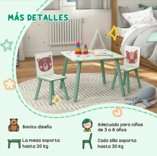 Mesa y sillas infantiles animales