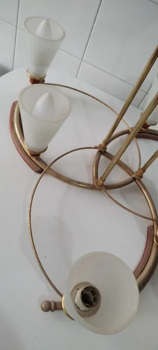 2 Lámparas Vintage Madera Metal Cristal