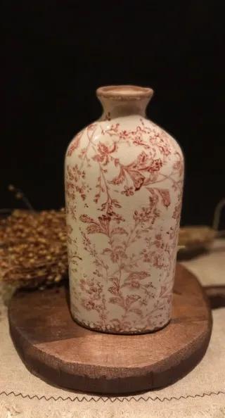 NUEVO Jarrón Cerámica Diseño Floral Burdeos