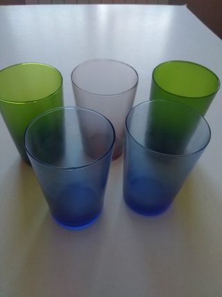 Lote 5 vasos vidrio colores