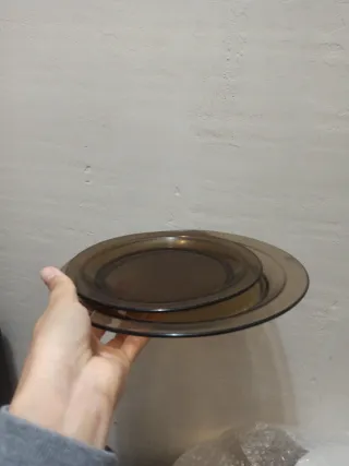 Juego de platos de plástico marrón