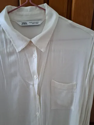 Camisa Zara Blanca Satinada Talla XS