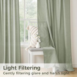 Tende in Lino Verde per Soggiorno o Camera da Letto 140x245 CM